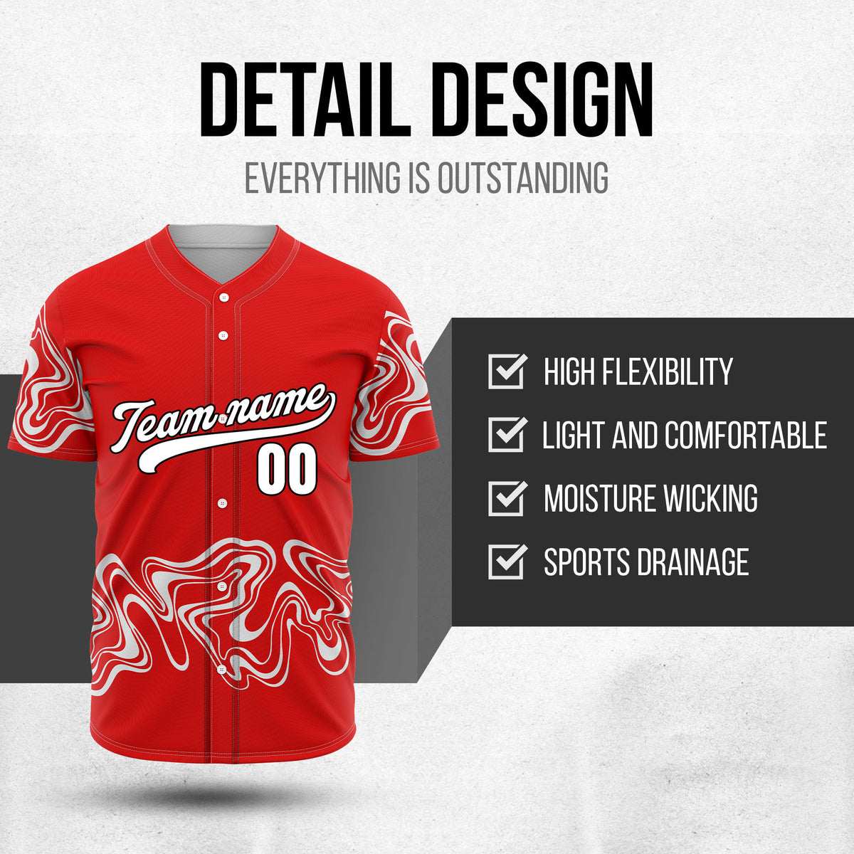 Custom Red Baseball Wave Sports Jersey Personalized Uniform with Name & Number