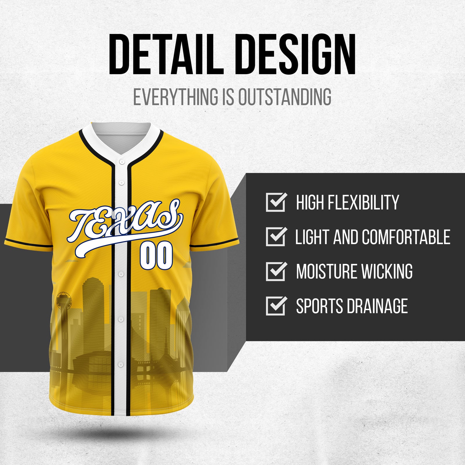 Custom City Lights Orange Baseball Sports Jersey Personalized Uniform with Name & Number