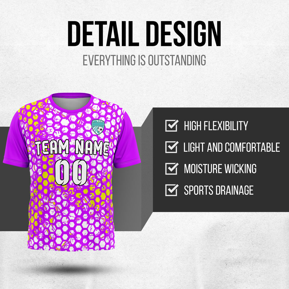 Custom Soccer Purple Round Neck Hex Pattern Sports Tops Jersey