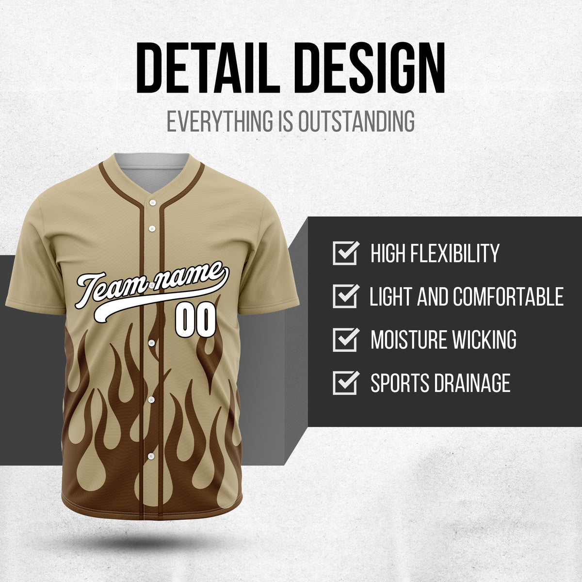 Custom Frost Fire Khaki Baseball Sports Jersey Personalized Uniform with Name & Number