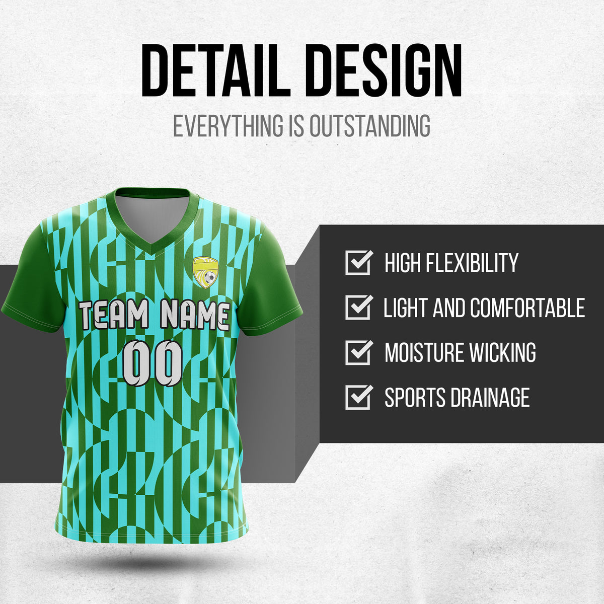 Custom Pulse Grid V-Full Pattern  Soccer Green Sport Tops Jersey
