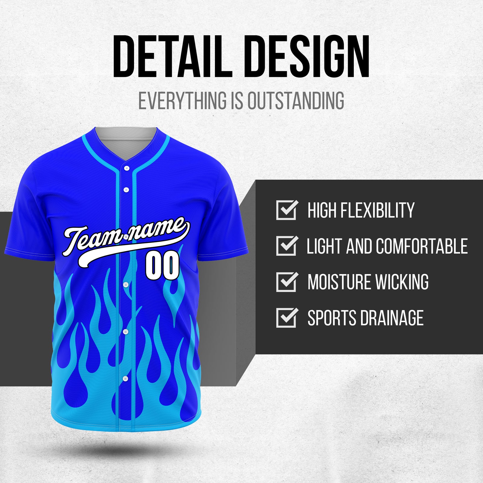Custom Frost Fire Blue Baseball Sports Jersey Personalized Uniform with Name & Number