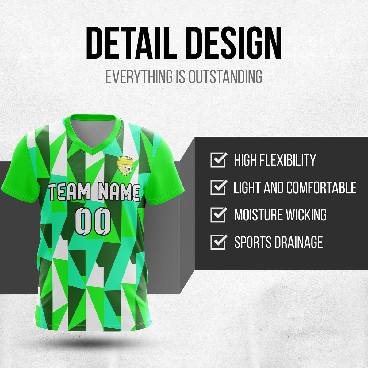 Custom Crystal V-Full Pattern Soccer Neon Green Sport Tops Jersey