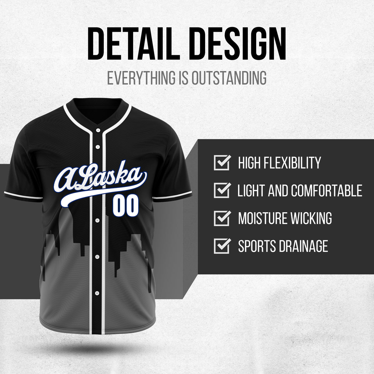 Custom City Horizon Black Baseball Sports Jersey Personalized Uniform with Name & Number