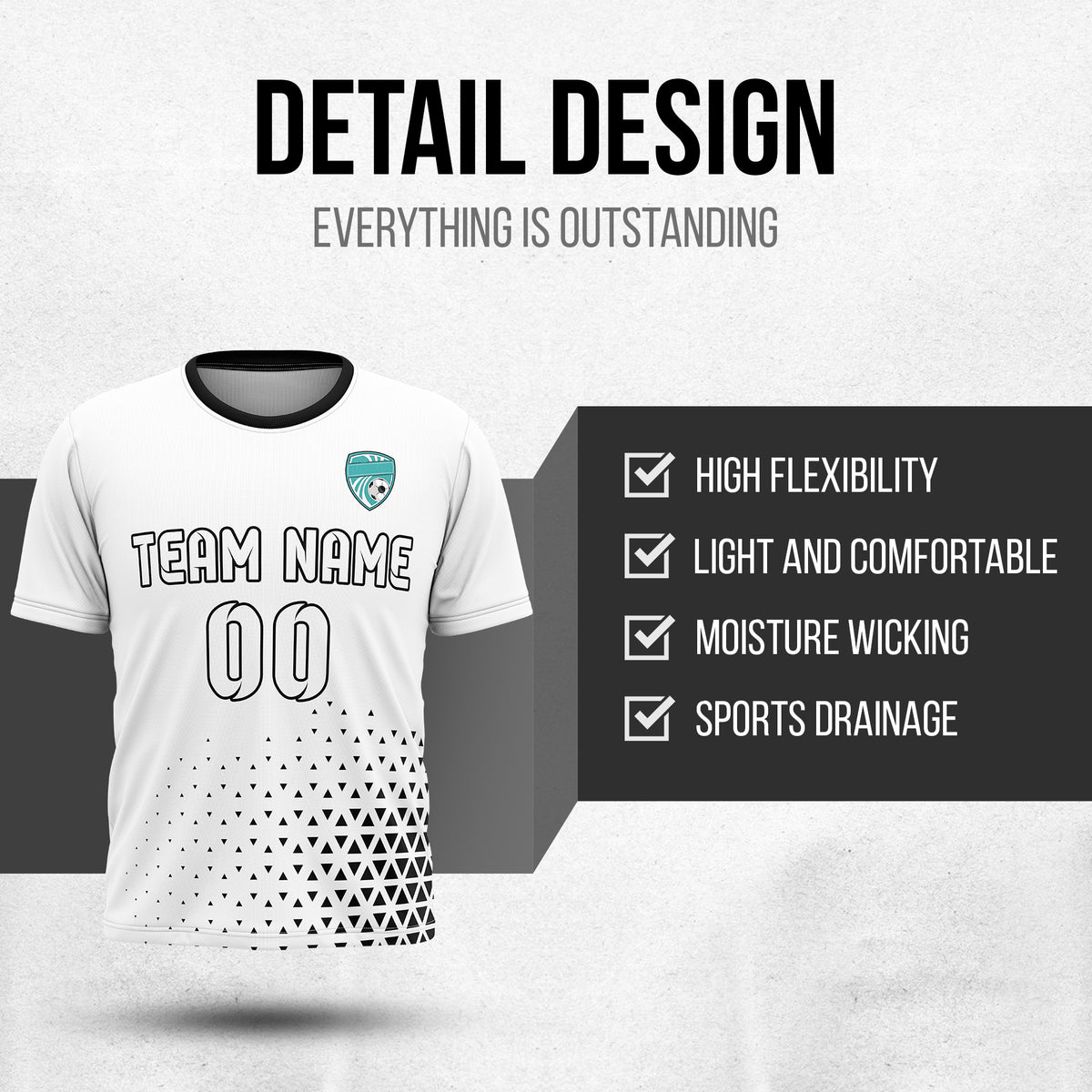 Custom Soccer R Side Pattern White Tri-Edge Sports Tops Jersey