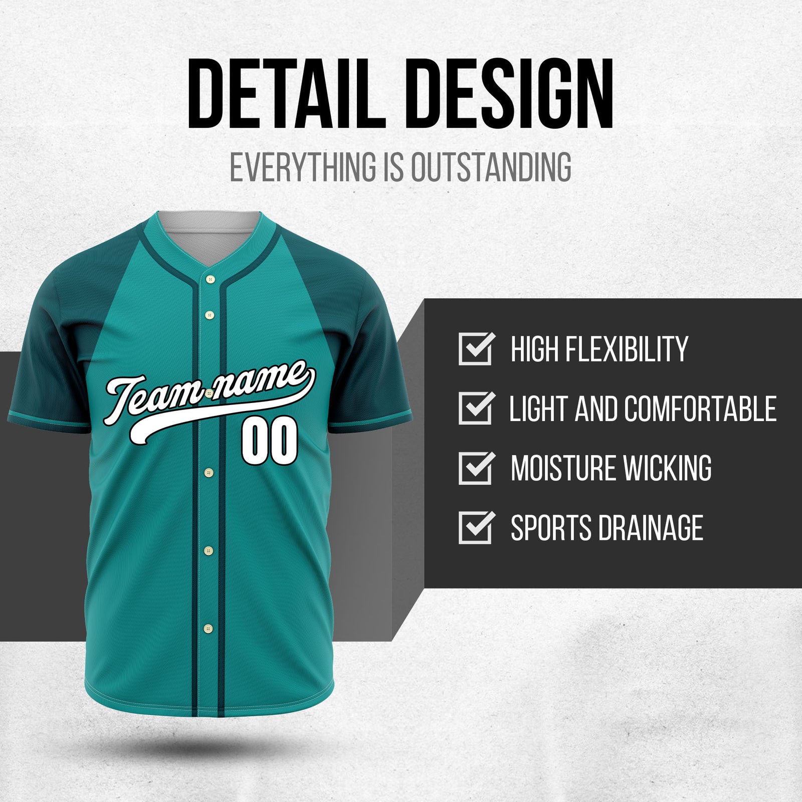 Custom Desert Blaze Teal Raglan Style Baseball Sports Jersey Personalized Uniform with Name & Number