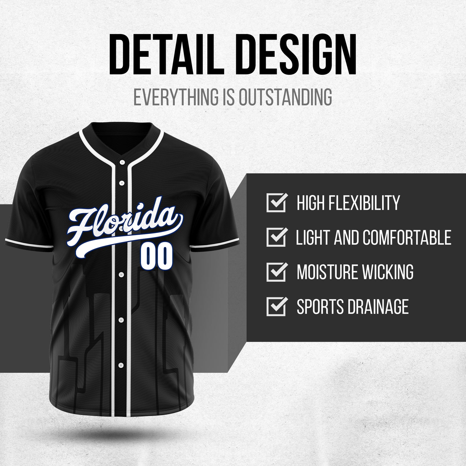 Custom City Flux Black Baseball Sports Jersey Personalized Uniform with Name & Number