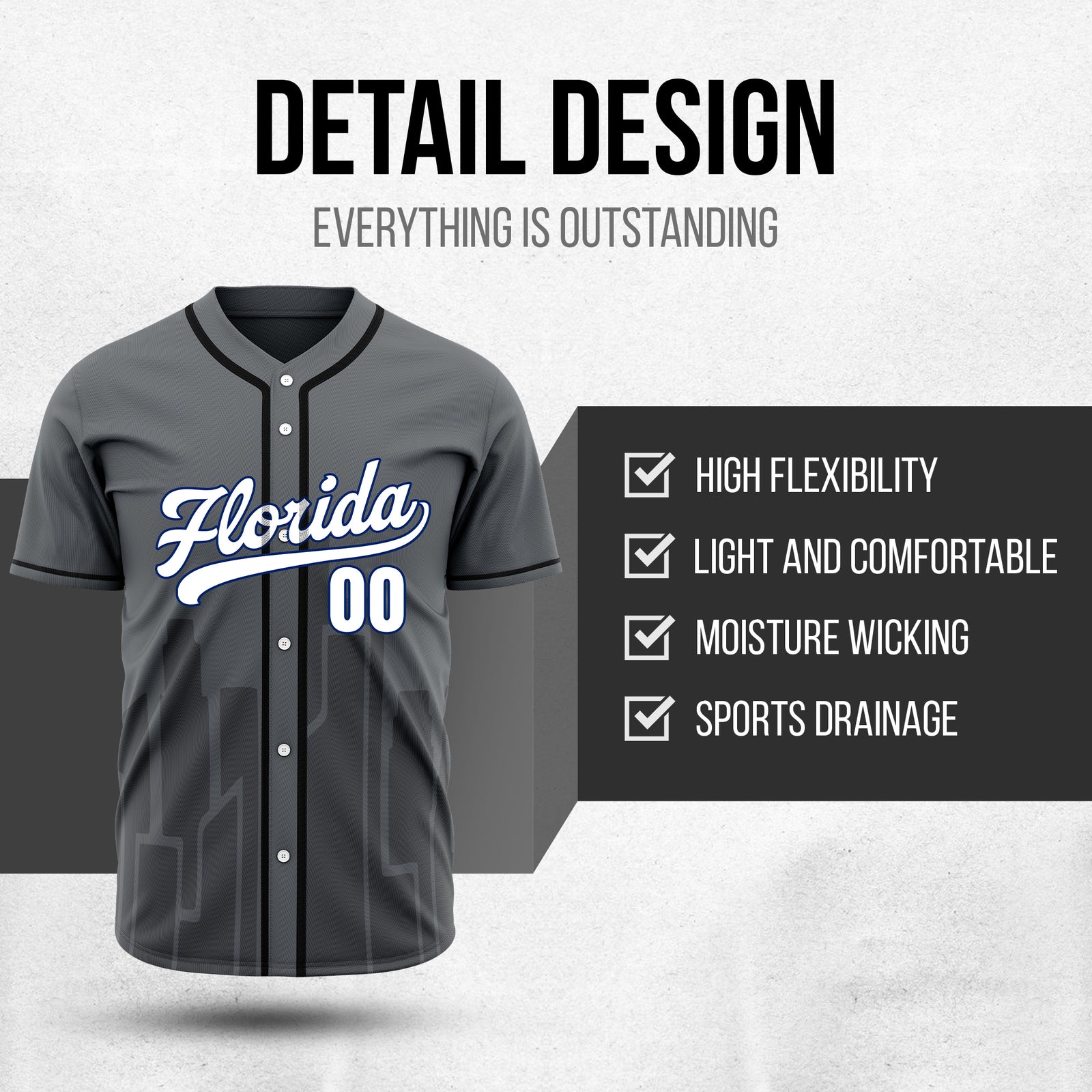 Custom City Flux Dark Grey Baseball Sports Jersey Personalized Uniform with Name & Number