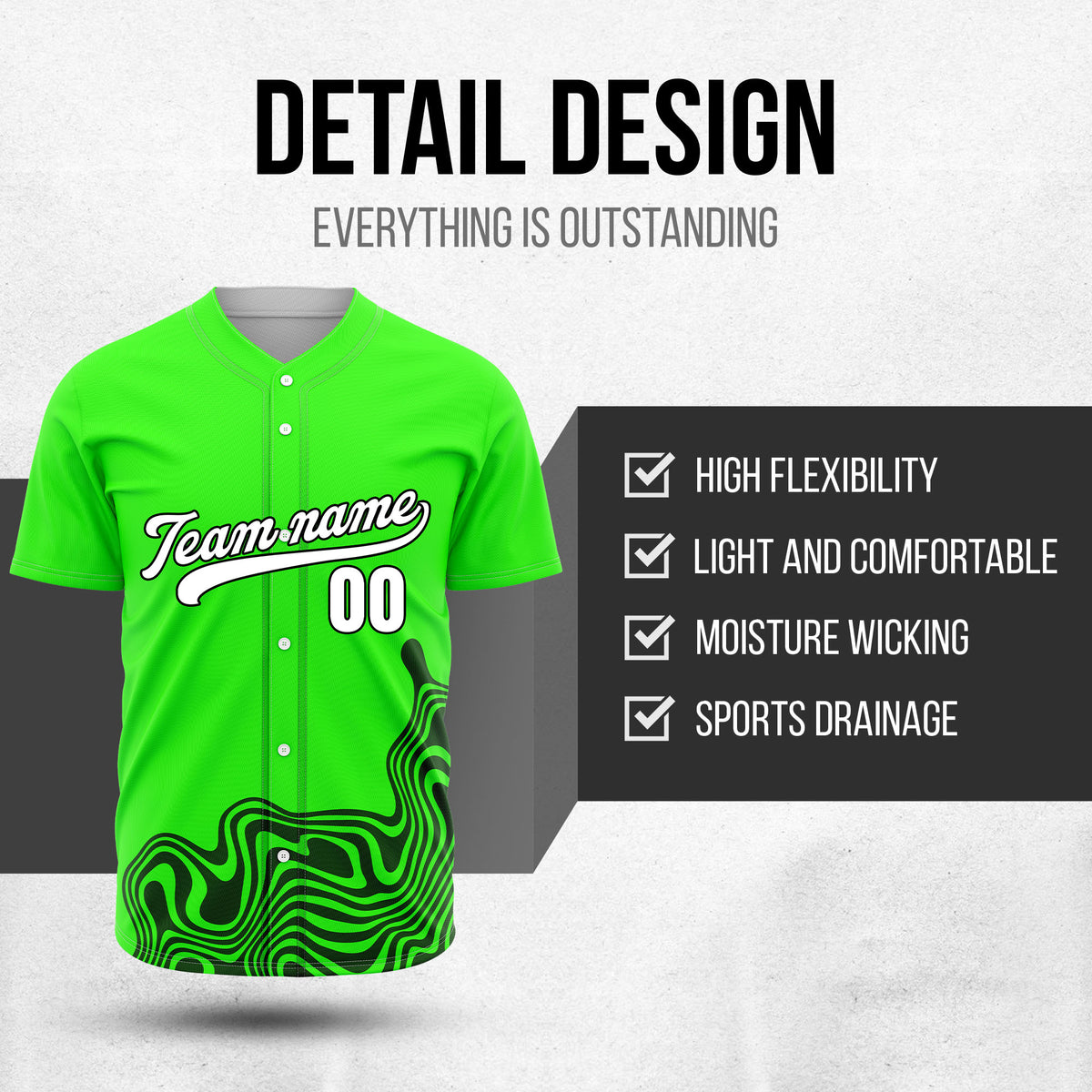 Custom Neon Green Baseball Wave Sports Jersey Personalized Uniform with Name & Number