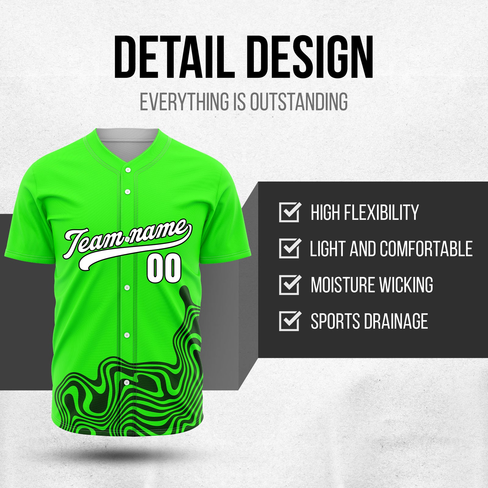 Custom Neon Green Baseball Wave Sports Jersey Personalized Uniform with Name & Number