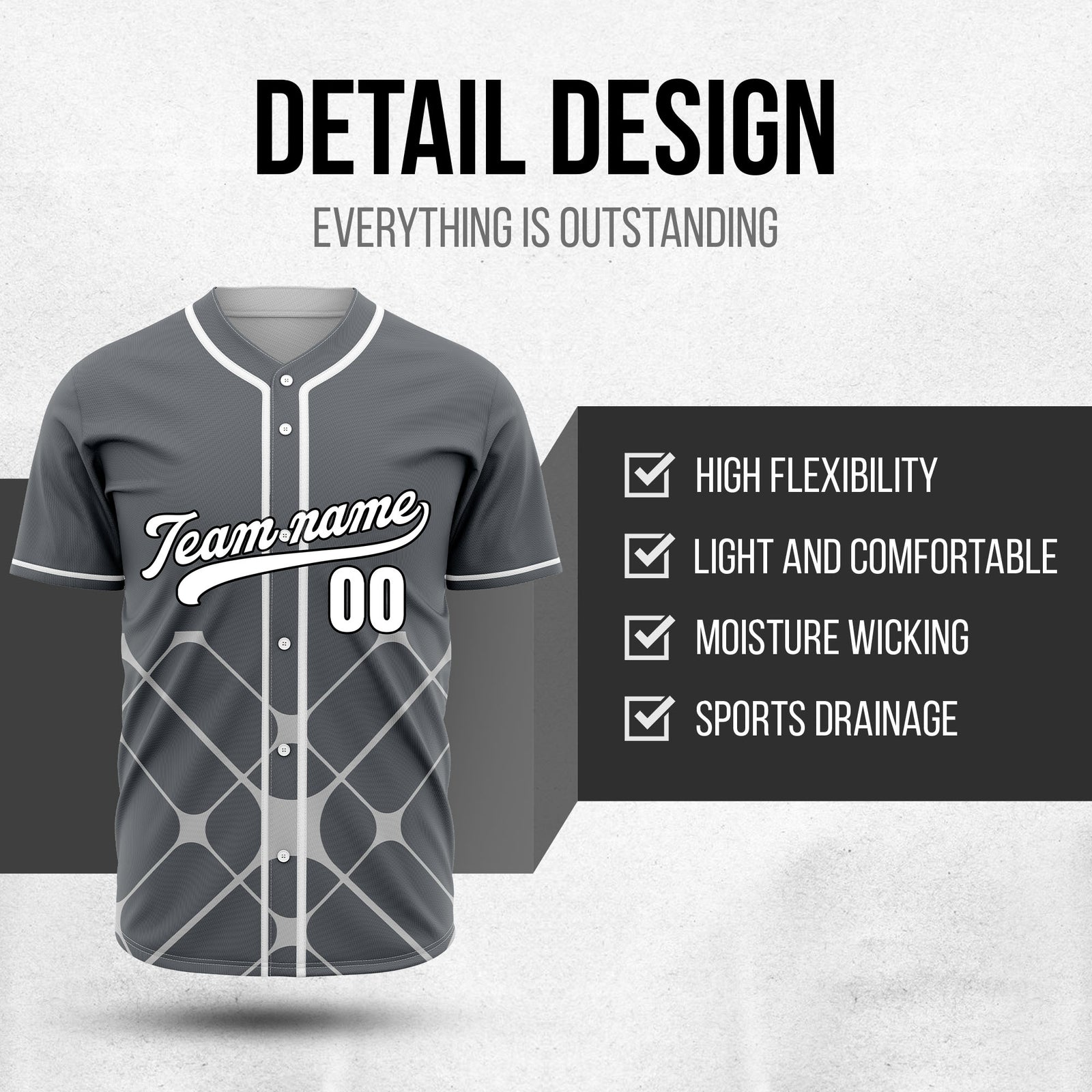 Custom Gridlock Dark Grey Baseball Sports Jersey Personalized Uniform with Name & Number