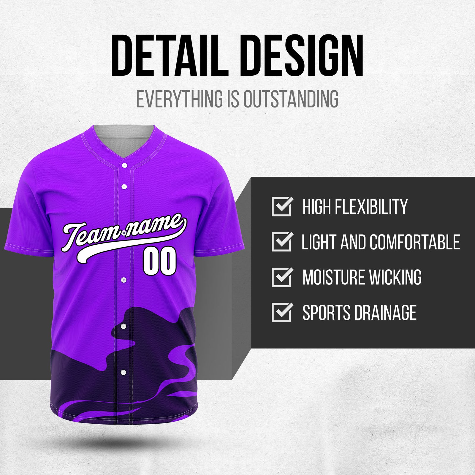 Custom Purple Baseball Wave Sports Jersey Personalized Uniform with Name & Number