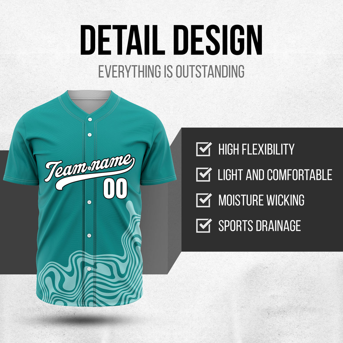 Custom Teal Baseball Wave Sports Jersey Personalized Uniform with Name & Number
