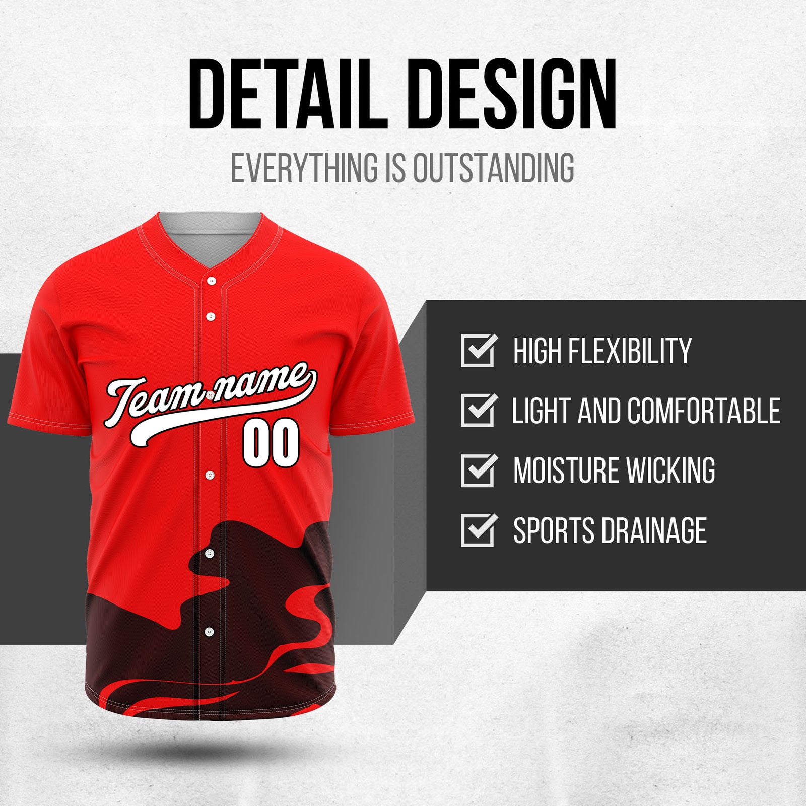 Custom Red Baseball Wave Sports Jersey Personalized Uniform with Name & Number