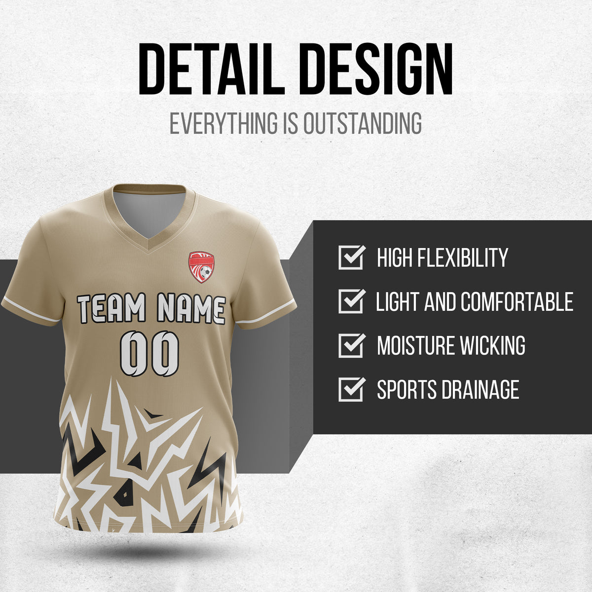 Custom Spark Strike V-Side Pattern Khaki Soccer Sport Tops Jersey