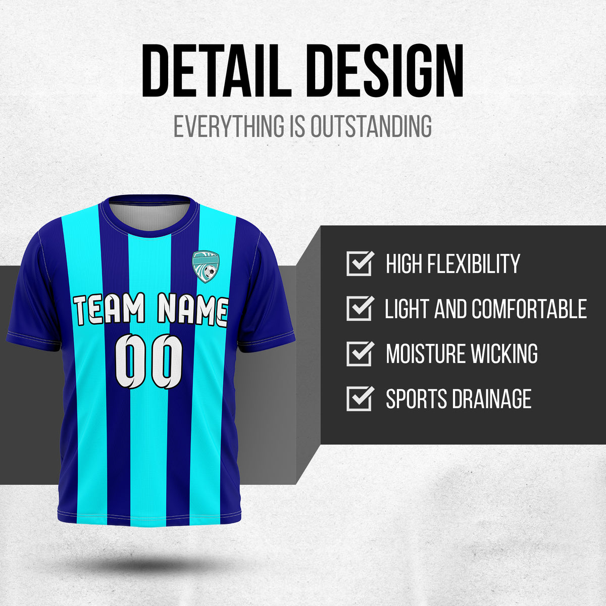 Custom Soccer Navy R Stripes Sports Tops Jersey