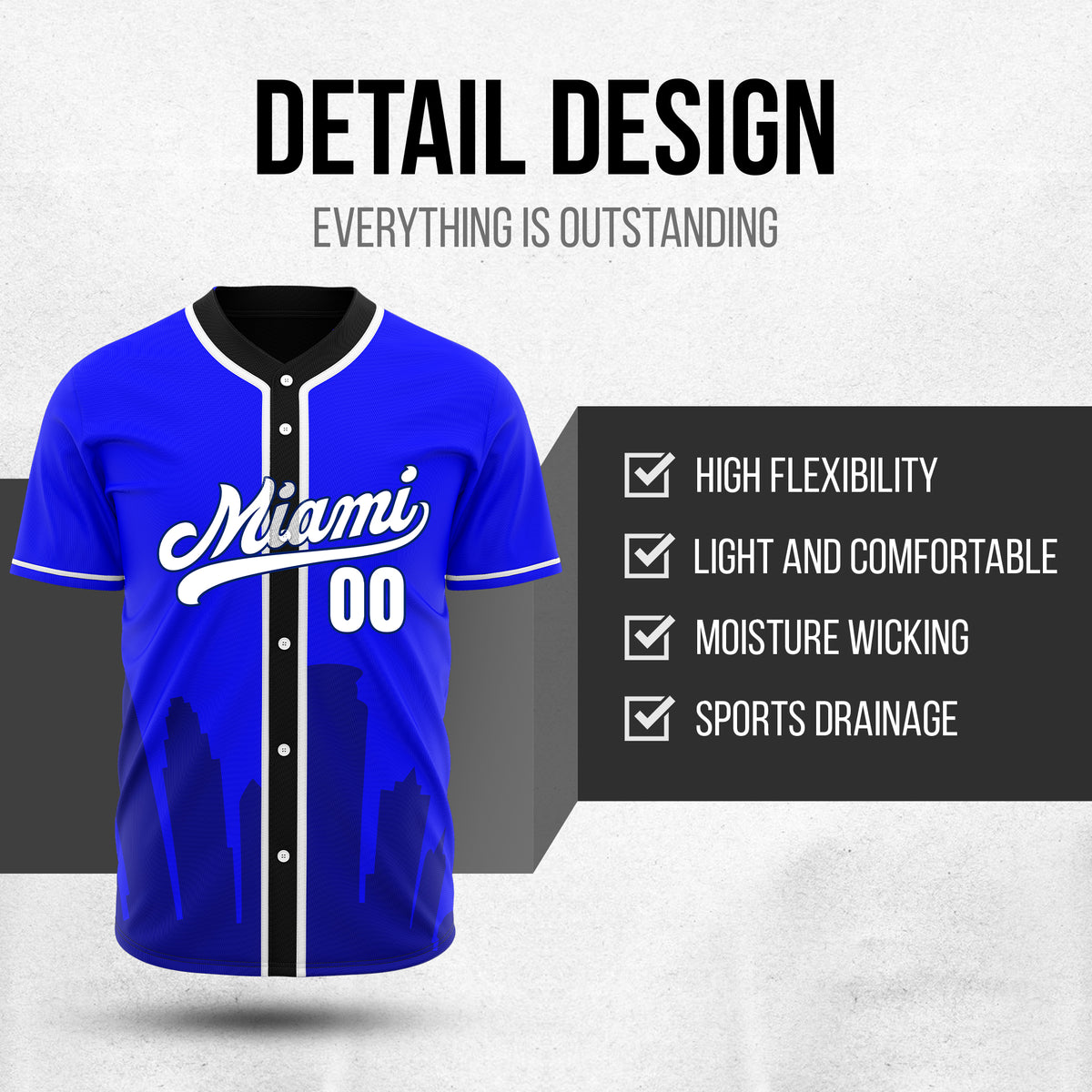Custom City Tide Blue Baseball Sports Jersey Personalized Uniform with Name & Number