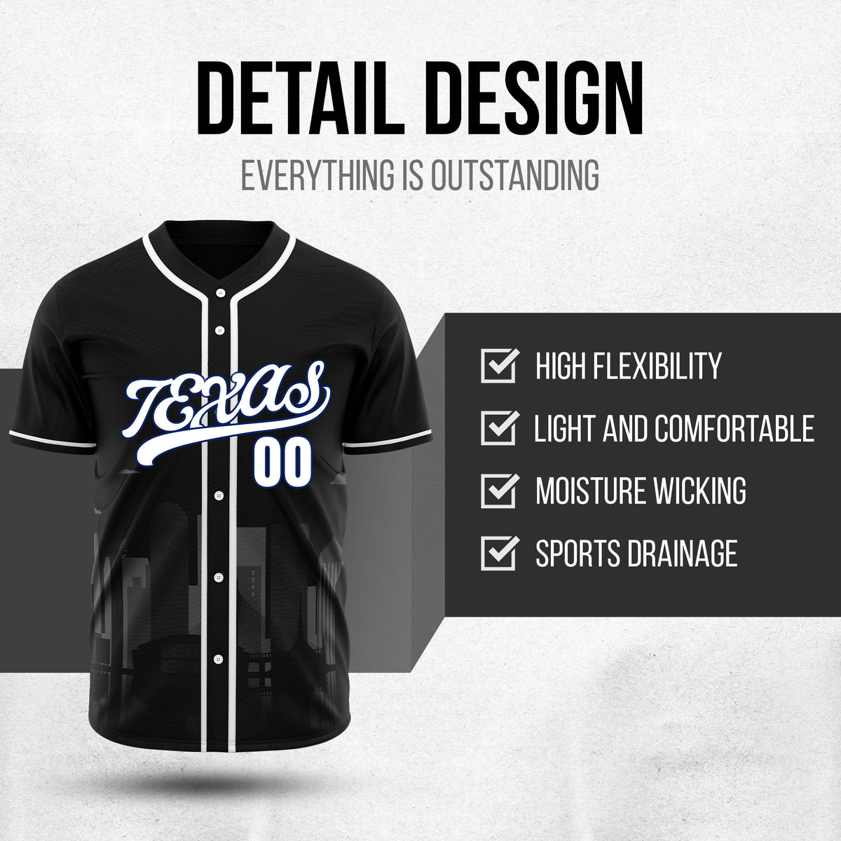 Custom City Lights Black Baseball Sports Jersey Personalized Uniform with Name & Number