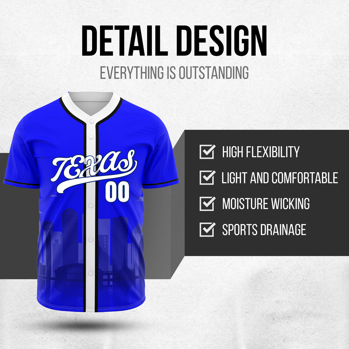 Custom City Lights Blue Baseball Sports Jersey Personalized Uniform with Name & Number