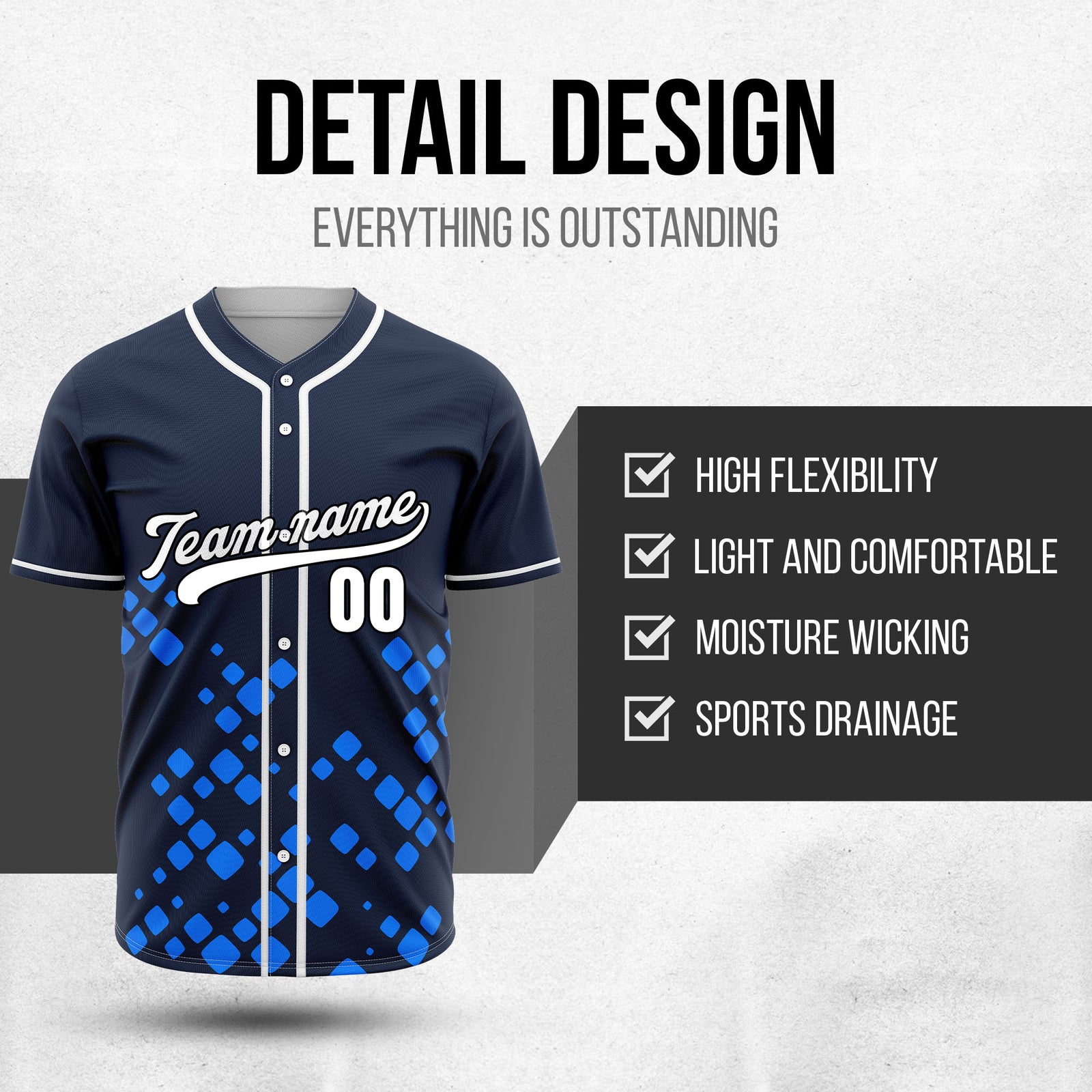 Custom Shadow Spark Navy Baseball Sports Jersey Personalized Uniform with Name & Number