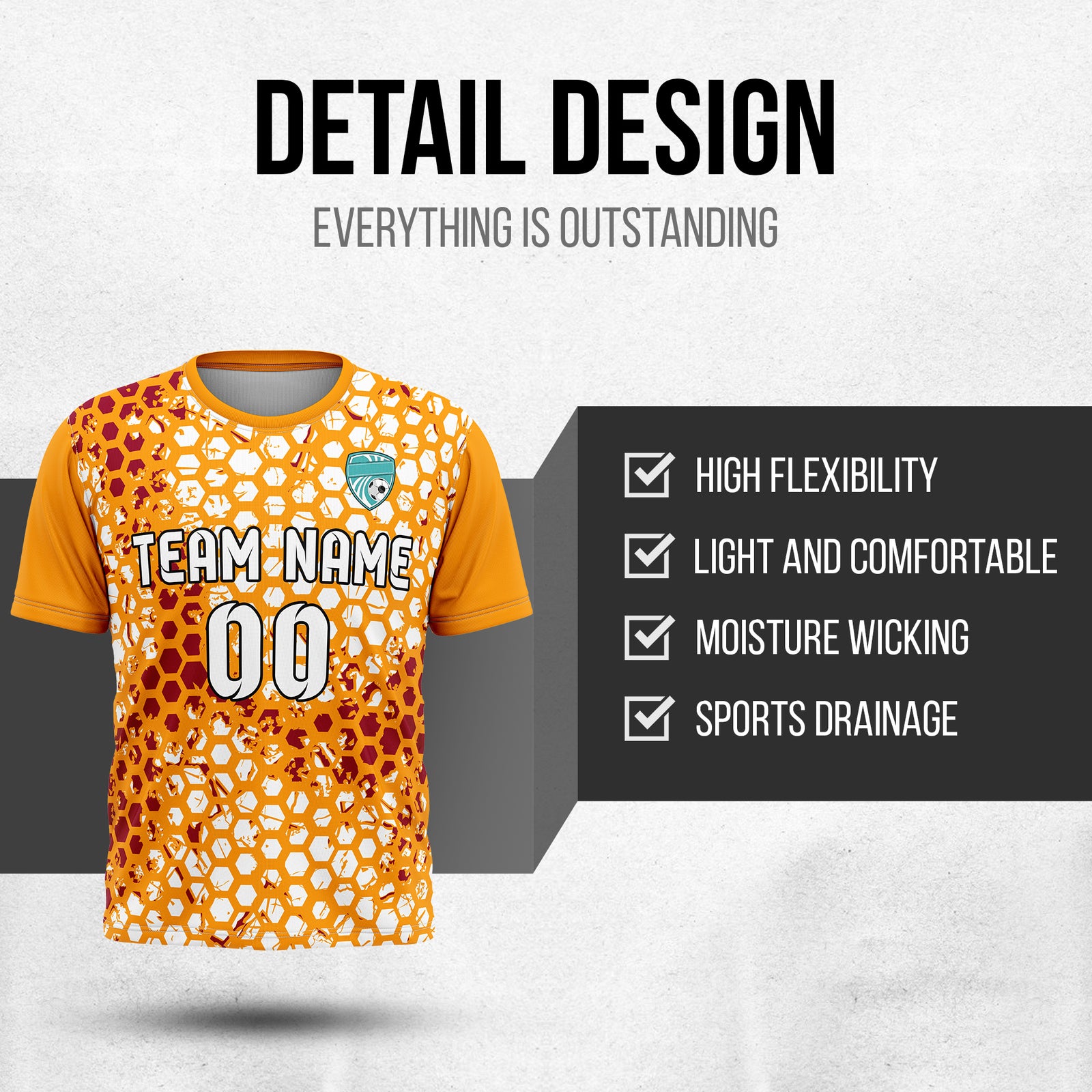 Custom Soccer Orange Round Neck Hex Pattern Sports Tops Jersey