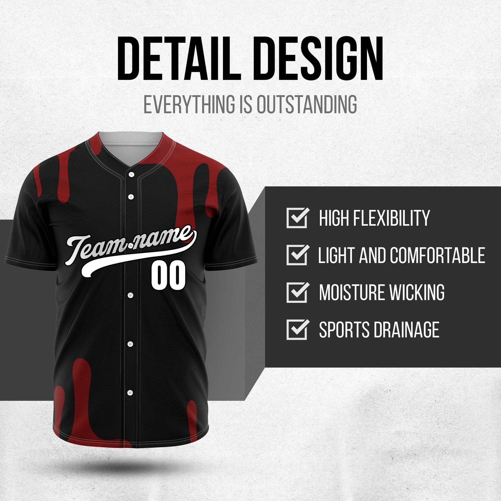 Custom Ink Dripline Black Sports Jersey Personalized Uniform with Name & Number