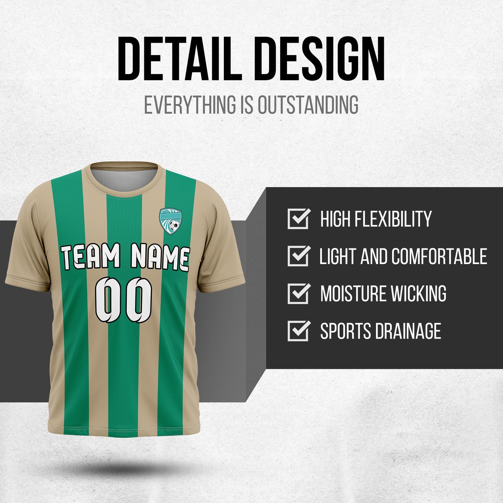 Custom Soccer Khaki R Stripes Sports Tops Jersey