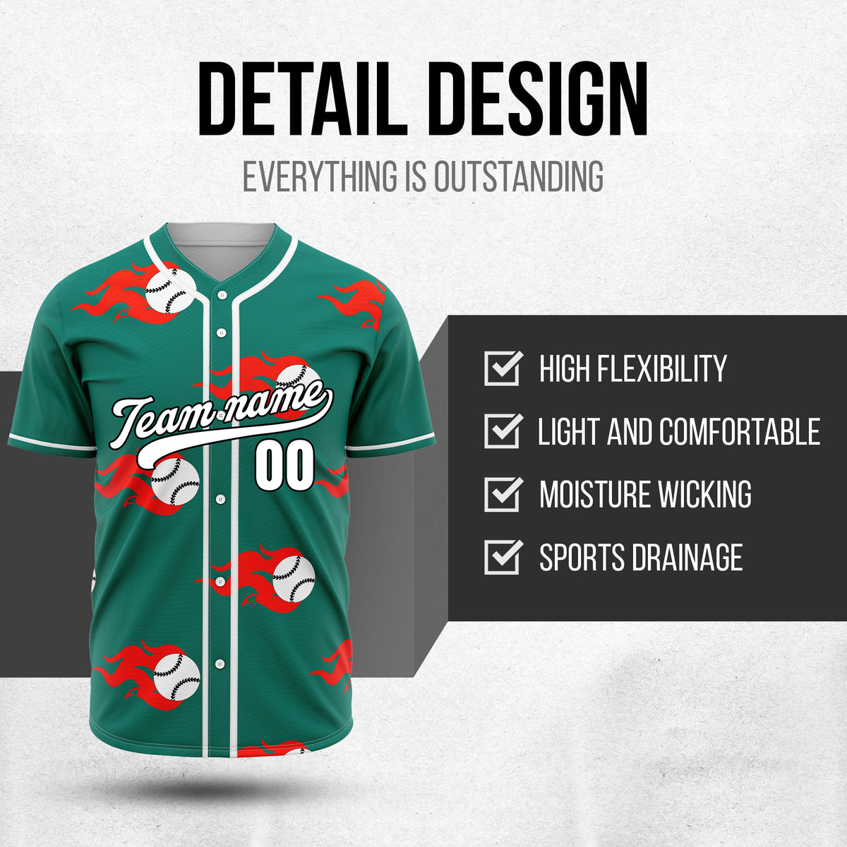 Custom Fireballers Teal Baseball Sports Jersey Personalized Uniform with Name & Number