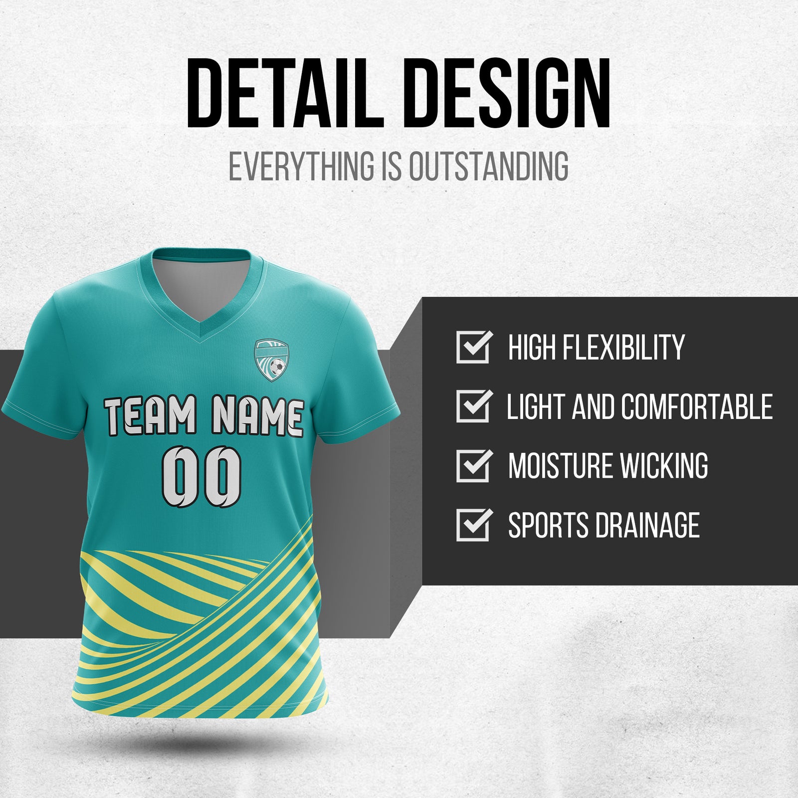 Custom WaveLine Stripe V-Neck Teal Sport Tops Jersey