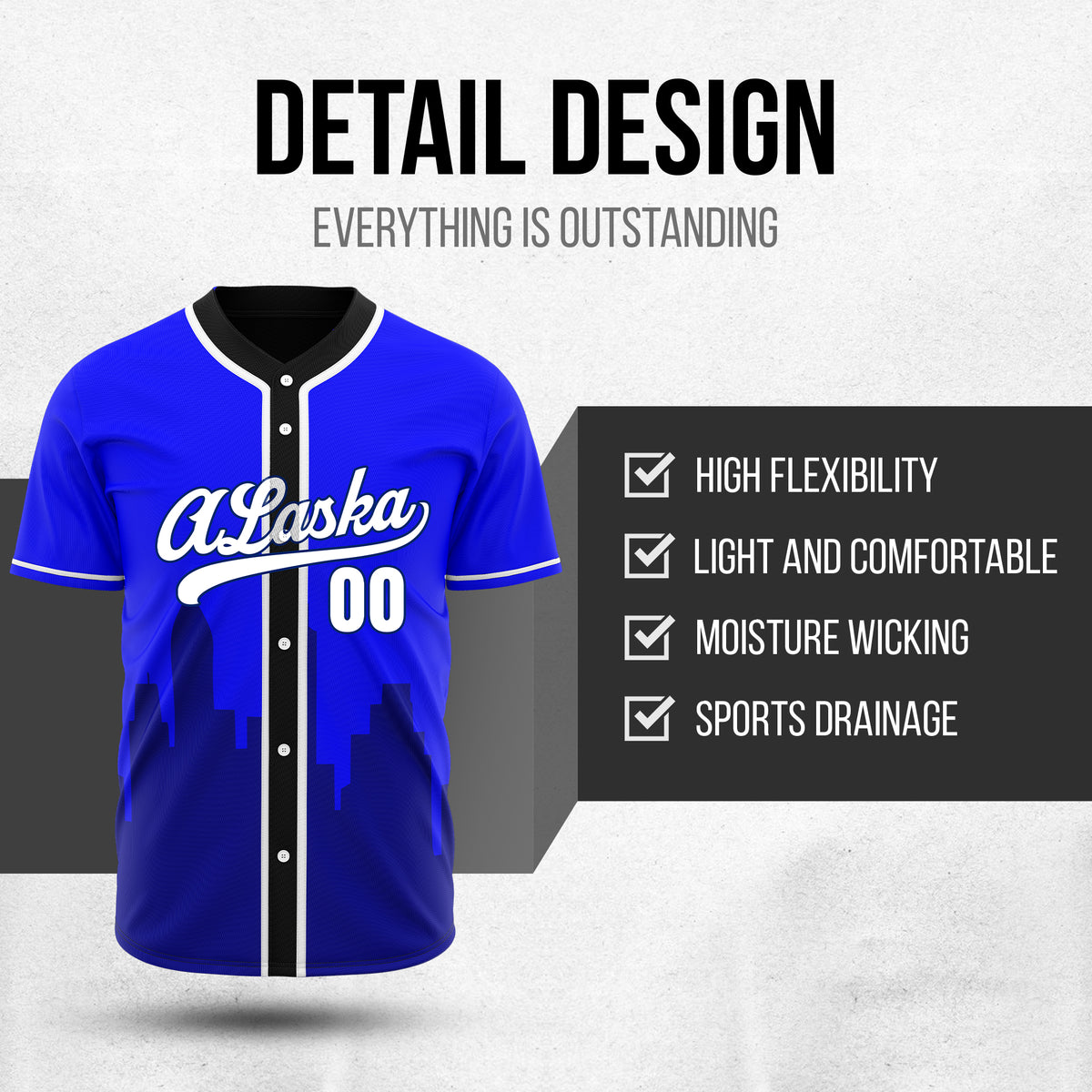 Custom City Horizon Blue Baseball Sports Jersey Personalized Uniform with Name & Number