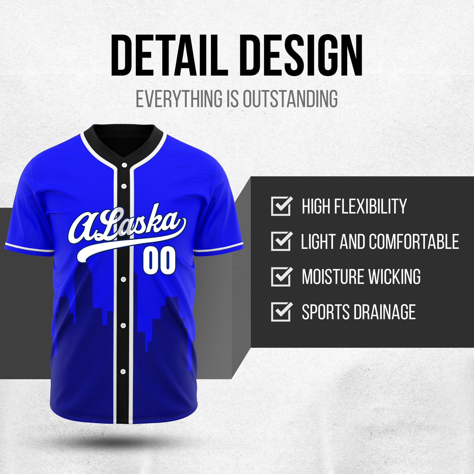 Custom City Horizon Blue Baseball Sports Jersey Personalized Uniform with Name & Number