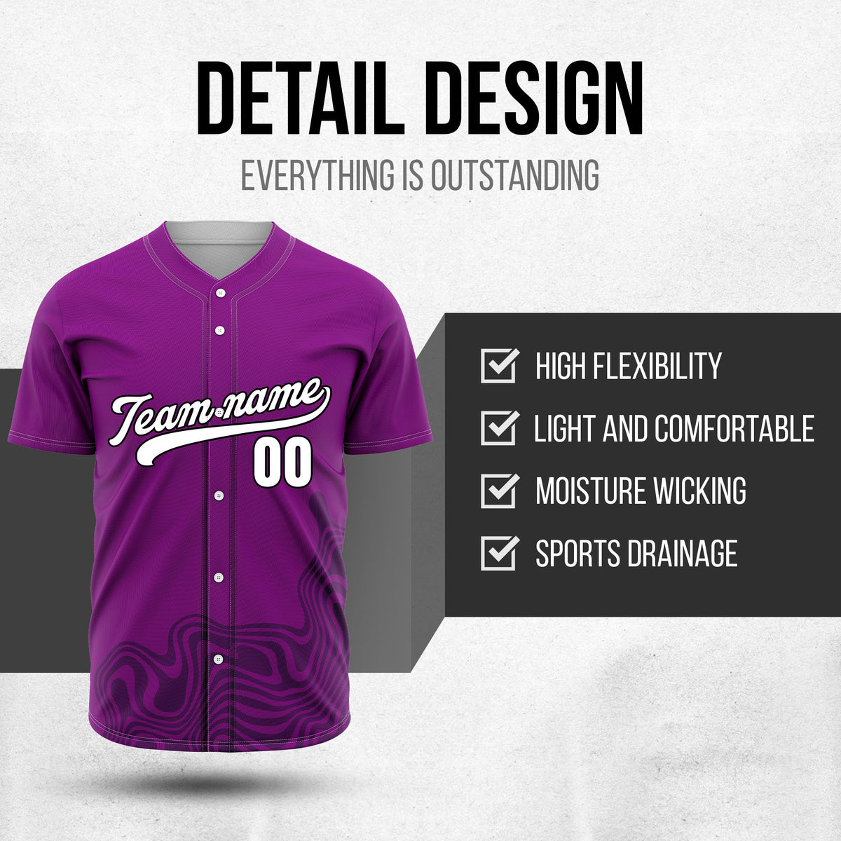 Custom Purple Baseball Wave Sports Jersey Personalized Uniform with Name & Number