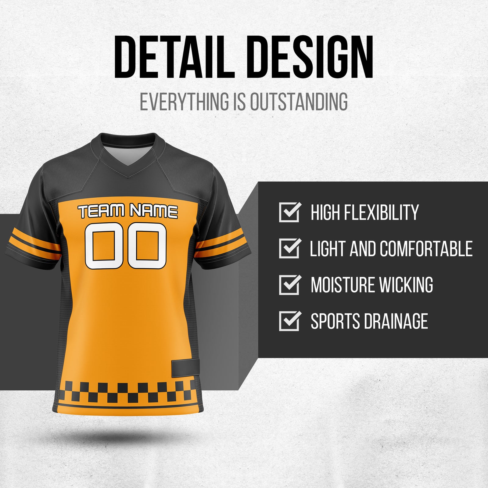 Custom Black Color Block Flag Football Jersey