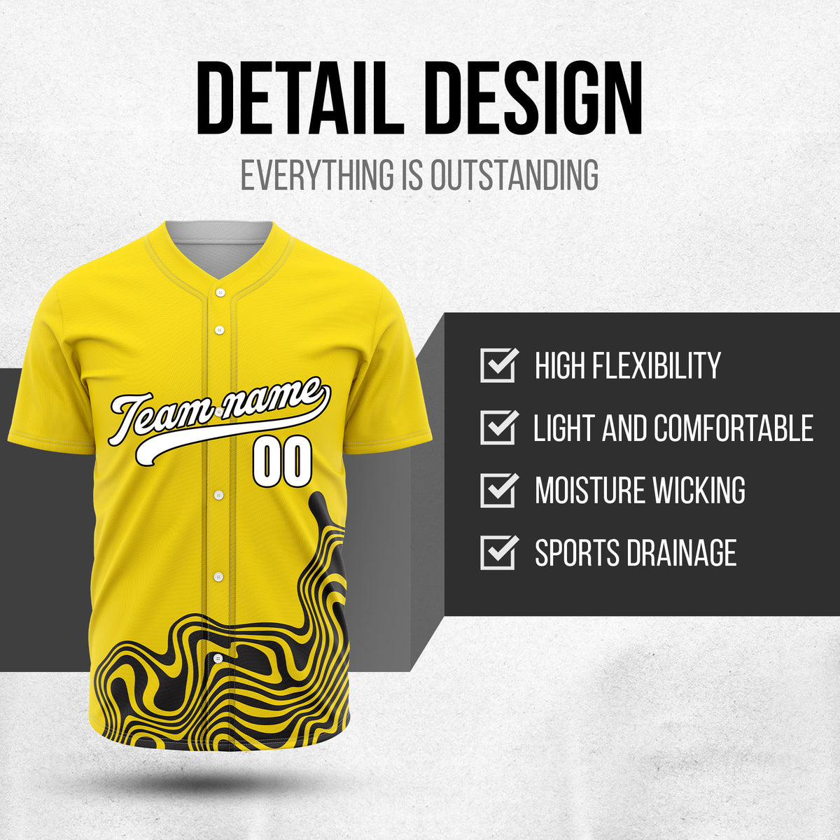Custom Yellow Baseball Wave Sports Jersey Personalized Uniform with Name & Number