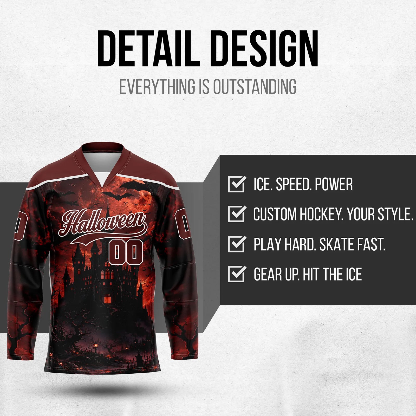 Custom Halloween Ice Hockey Jersey D3 Personalized Uniform with Name & Number