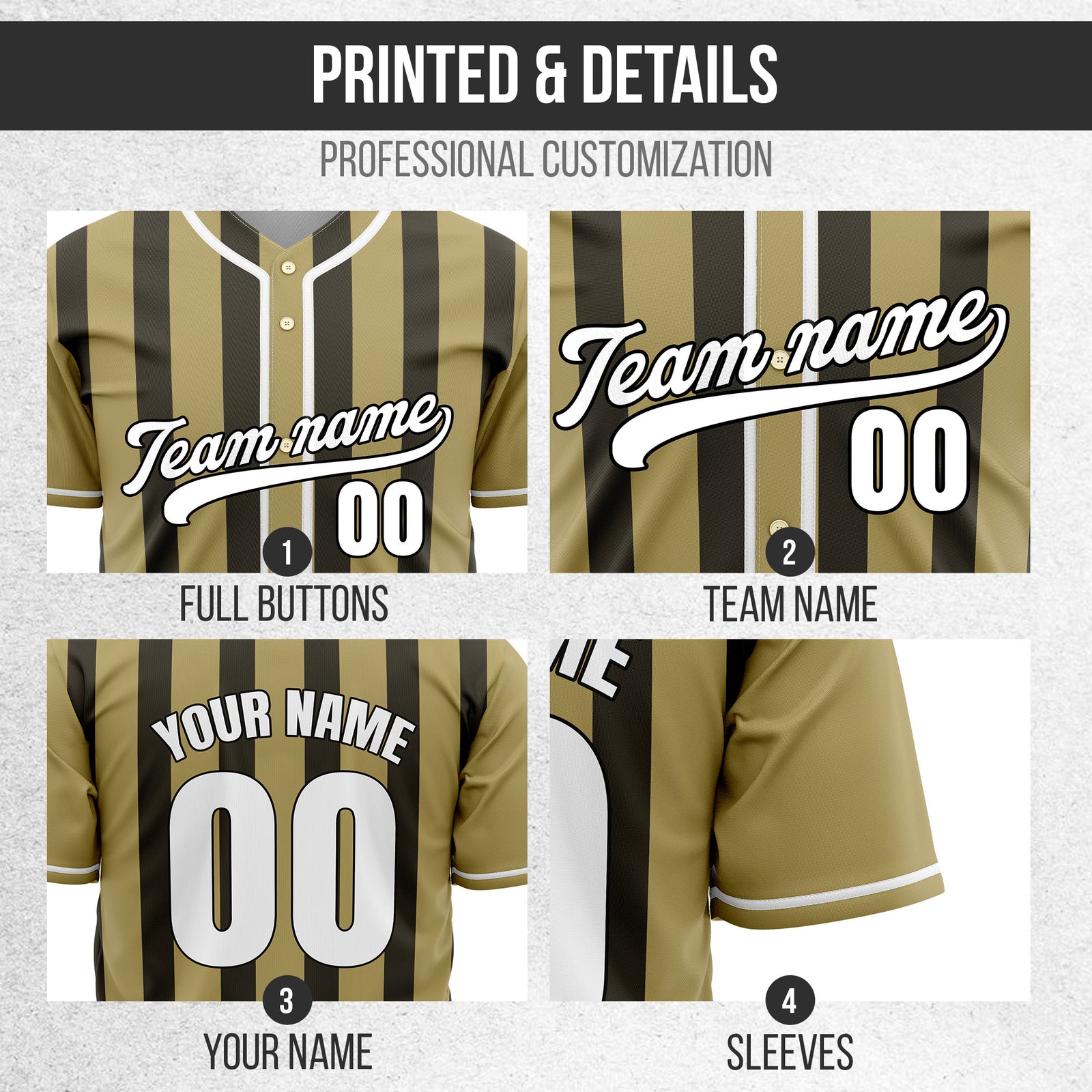 Custom Strikeforce Khaki Raglan Style Baseball Sports Jersey Personalized Uniform with Name & Number