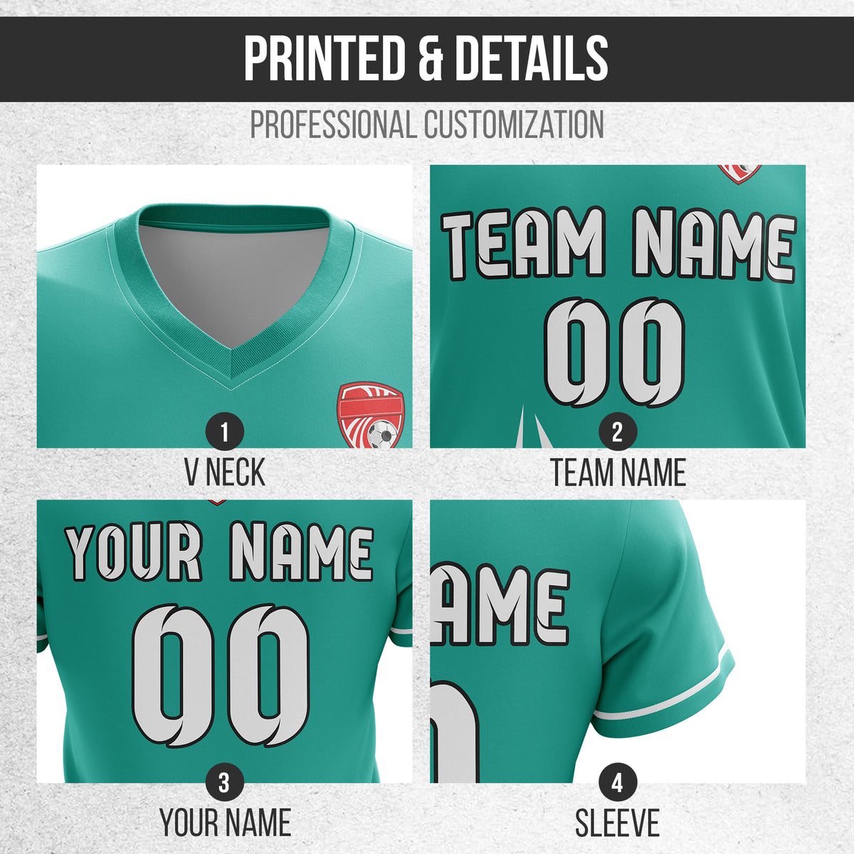 Custom Spark Strike V-Side Pattern Teal Soccer Sport Tops Jersey