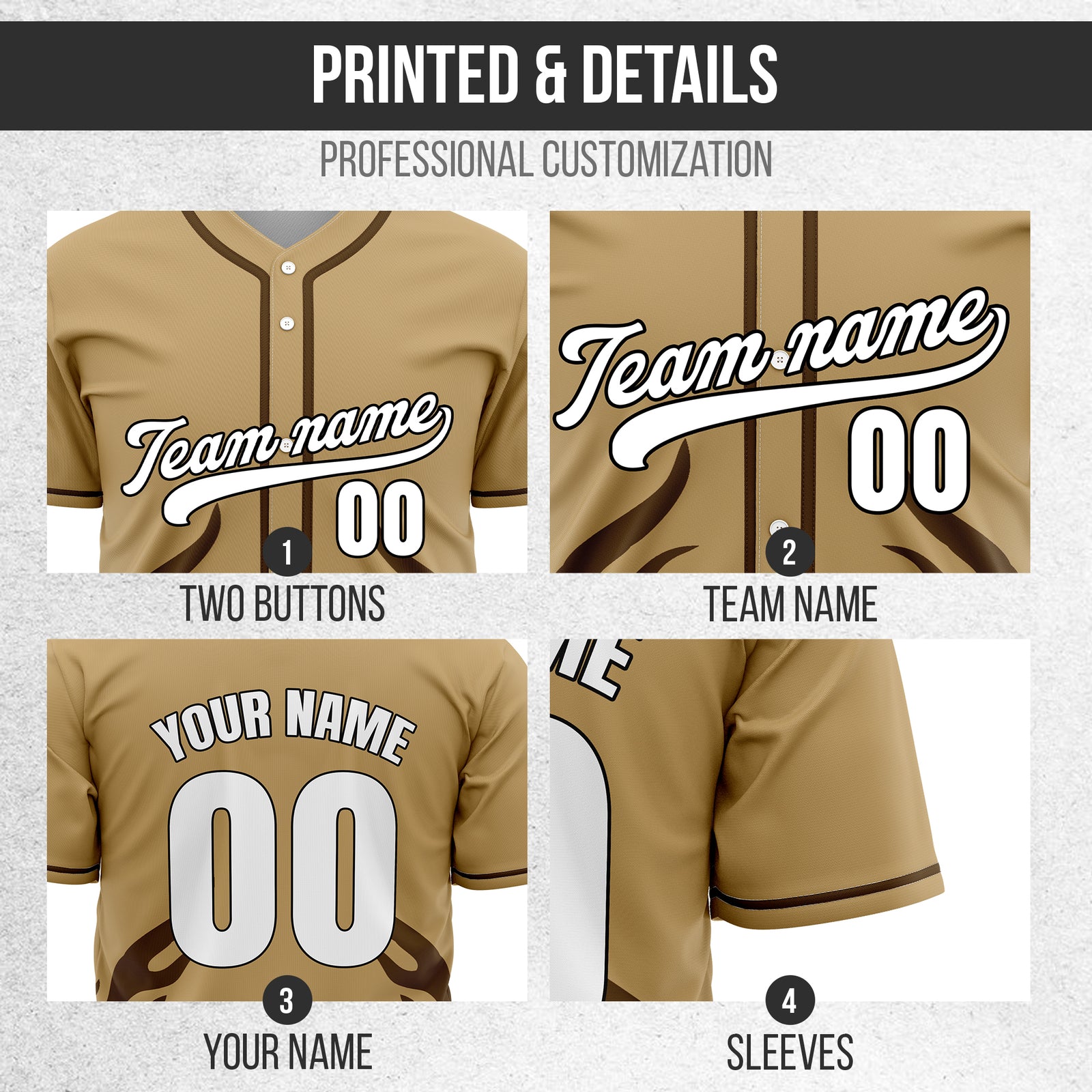 Custom Shadow Flames Khaki Baseball Sports Jersey Personalized Uniform with Name & Number