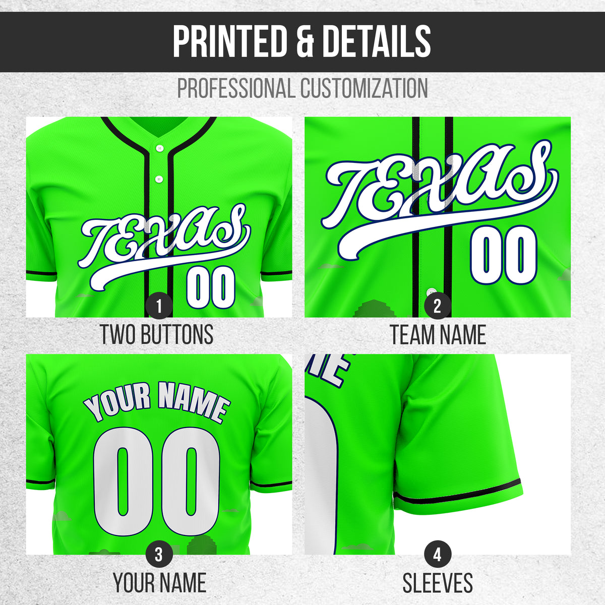 Custom City Lights Neon Green Baseball Sports Jersey Personalized Uniform with Name & Number