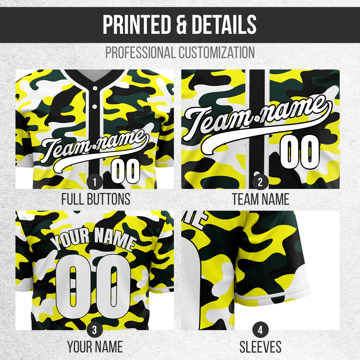 Custom Shadow Command Yellow Baseball Sports Jersey Personalized Uniform with Name & Number