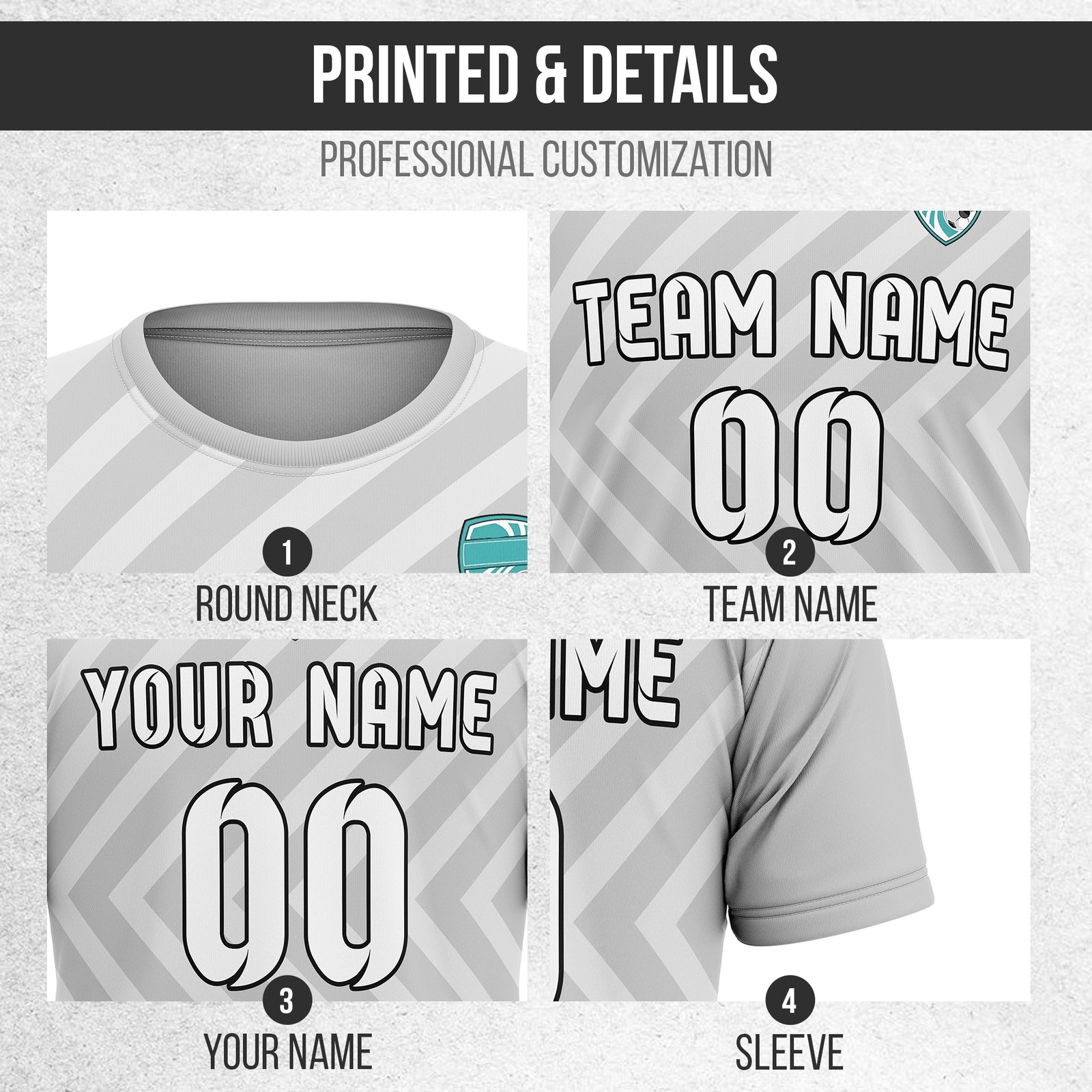Custom Soccer R Stripes Pro Line Grey Sports Tops Jersey