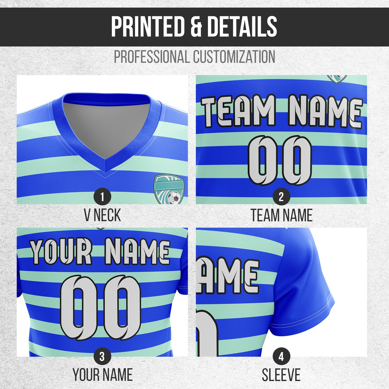 Custom Royal Stripe V-Neck Blue Sport Tops Jersey