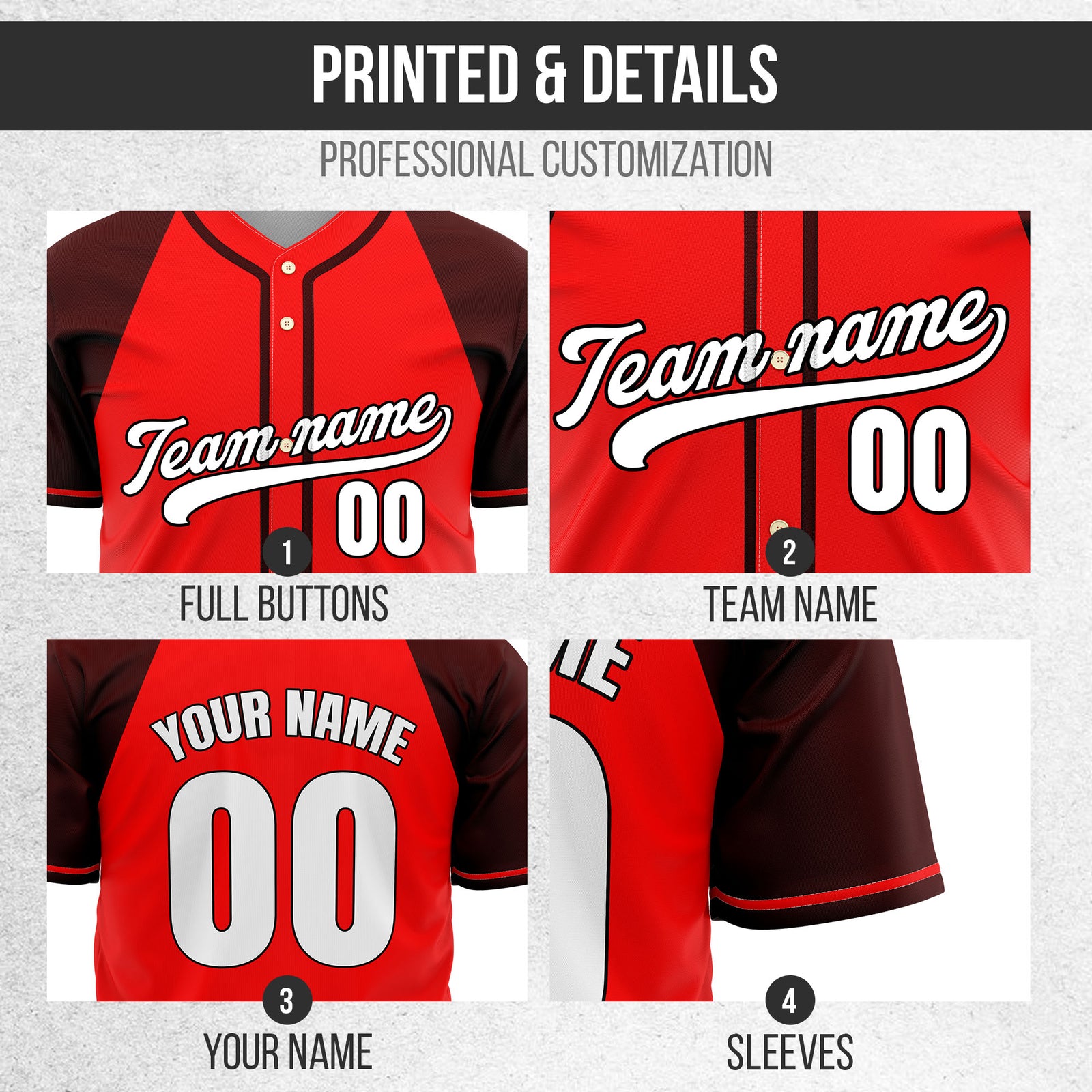 Custom Desert Blaze Red Raglan Style Baseball Sports Jersey Personalized Uniform with Name & Number