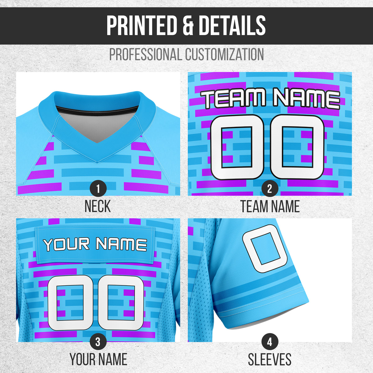 Custom Elite Blue Graphti Pattern Flag Football Jersey