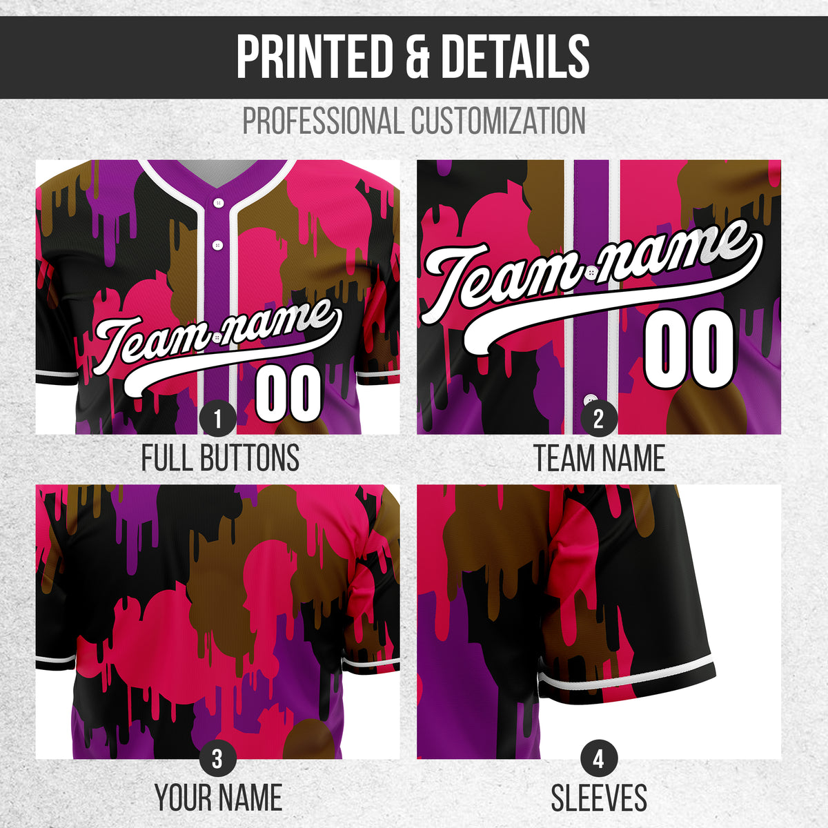 Custom Paint Hustlers Purple Baseball Sports Jersey Personalized Uniform with Name & Number