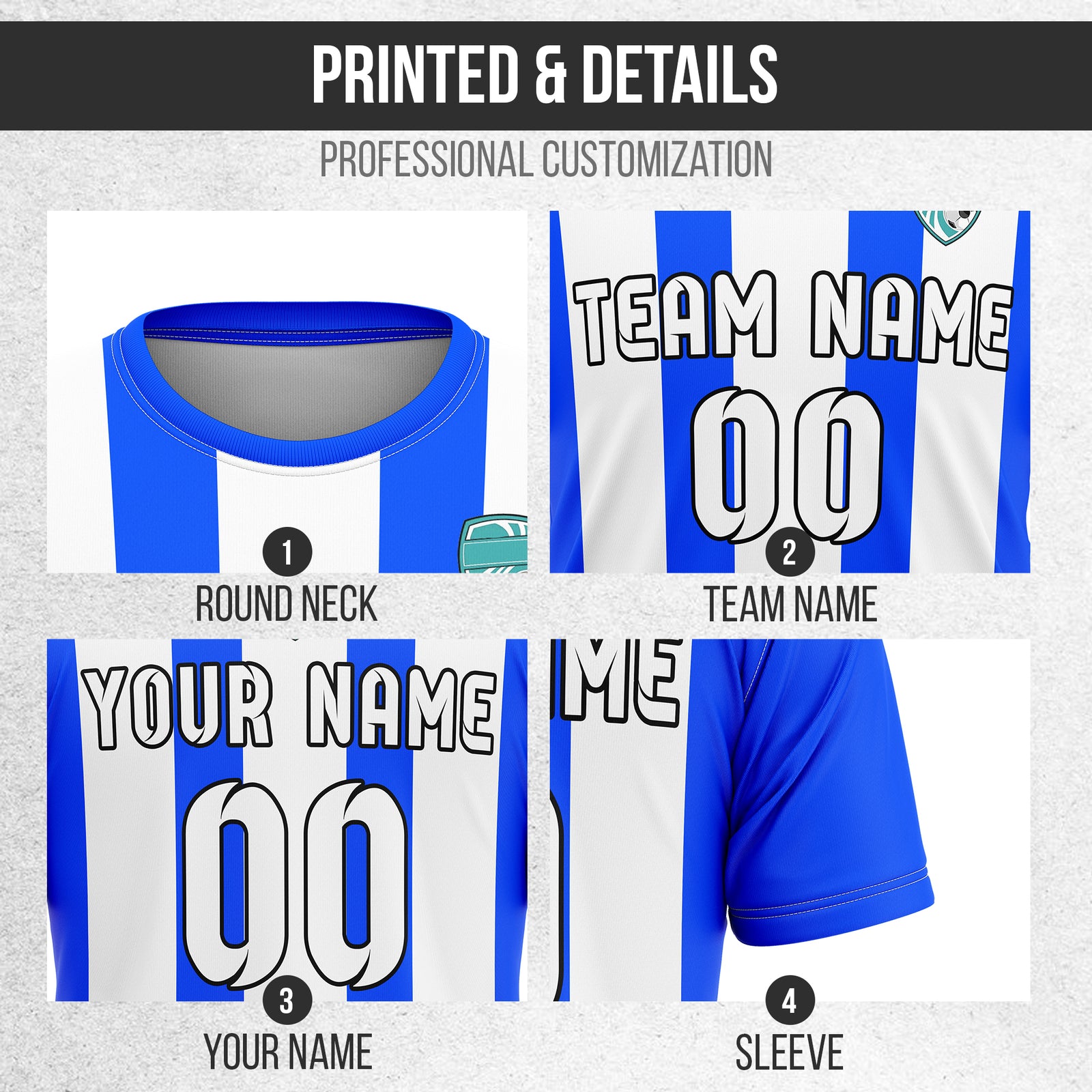 Custom Soccer Blue R Stripes Sports Tops Jersey