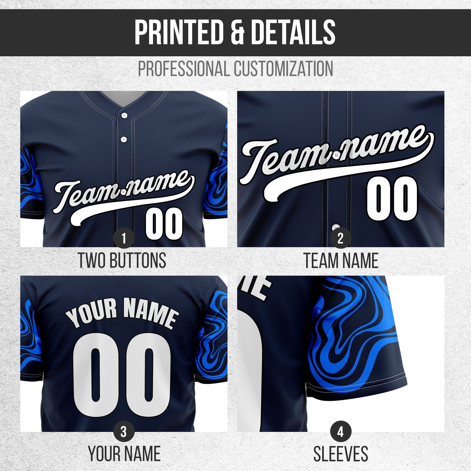 Custom Navy Baseball Wave Sports Jersey Personalized Uniform with Name & Number