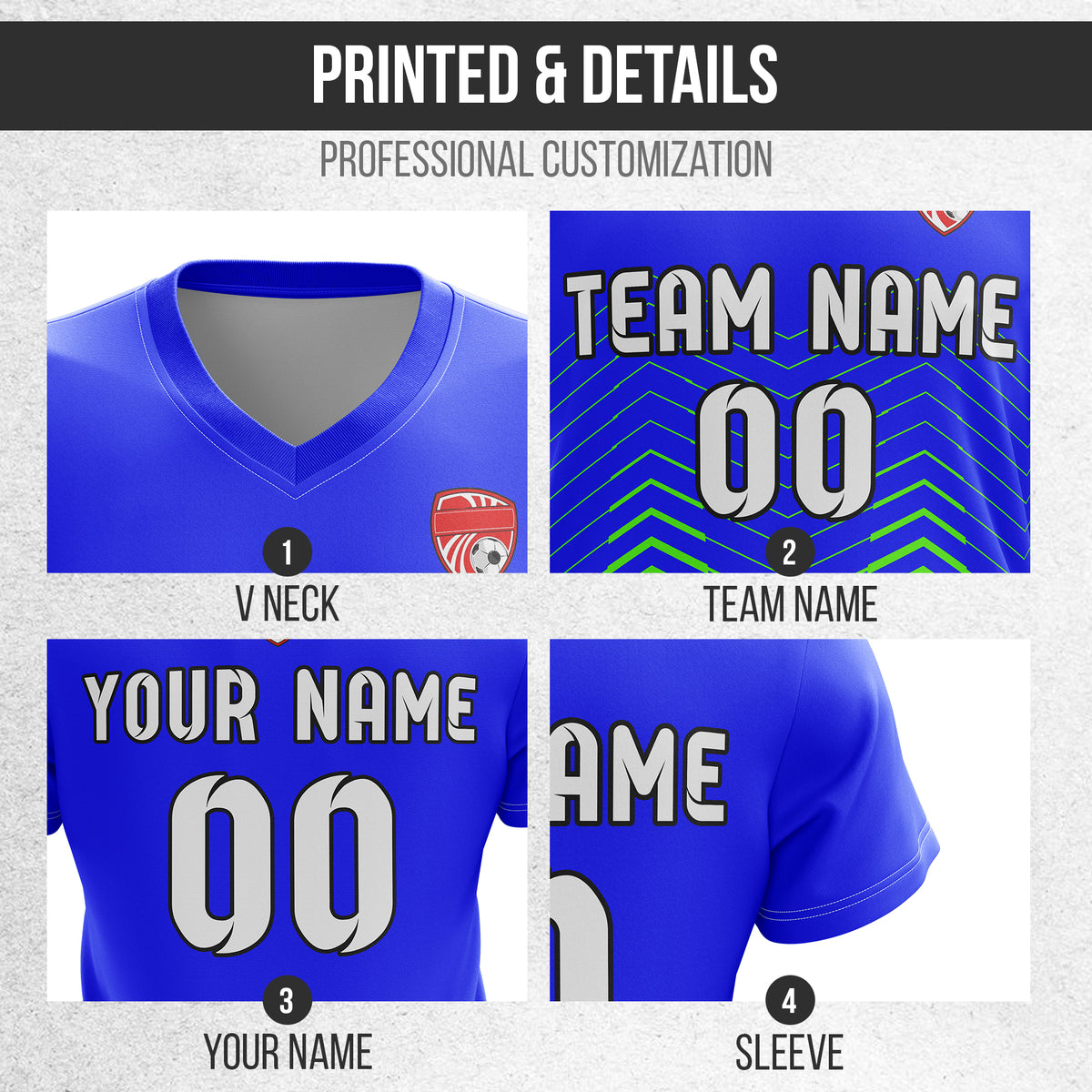 Custom Apex Strike V-Side Pattern Blue Soccer Sport Tops Jersey
