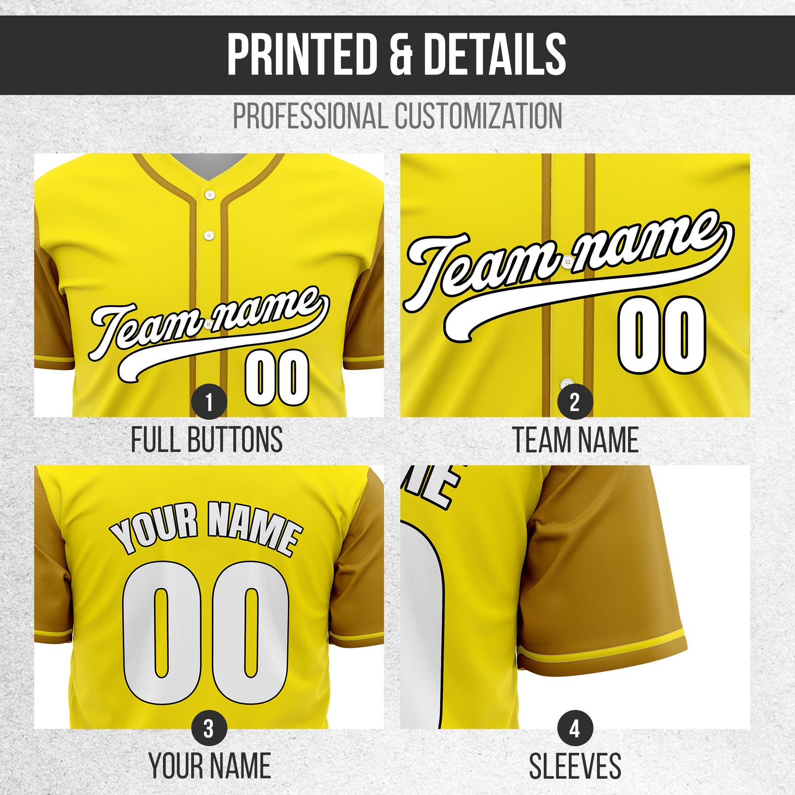 Custom Crimson Yellow Raglan Style Baseball Sports Jersey Personalized Uniform with Name & Number