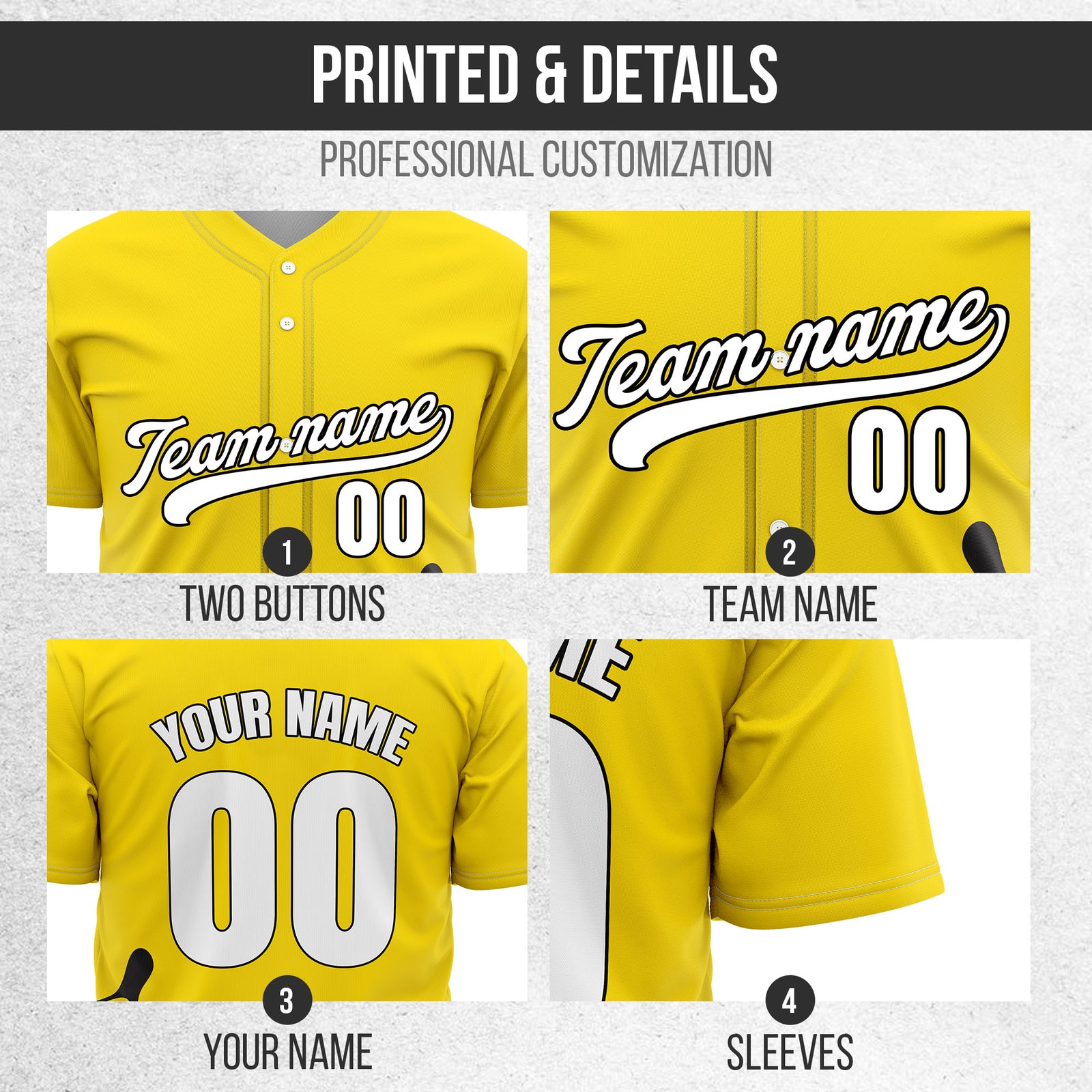 Custom Yellow Baseball Wave Sports Jersey Personalized Uniform with Name & Number